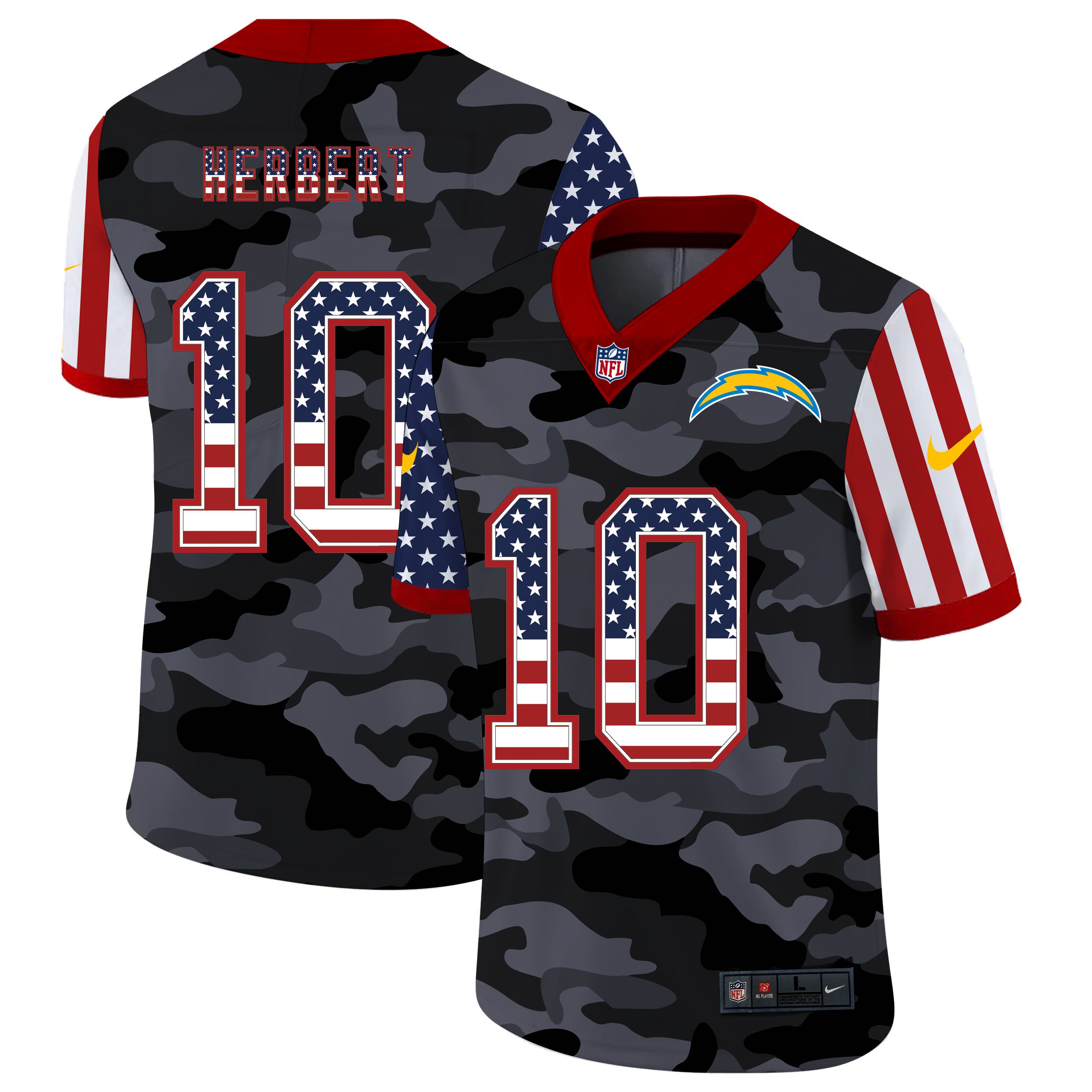 Men Los Angeles Chargers #10 Herbert 2020 Nike USA Camo Salute to Service Limited NFL Jerseys